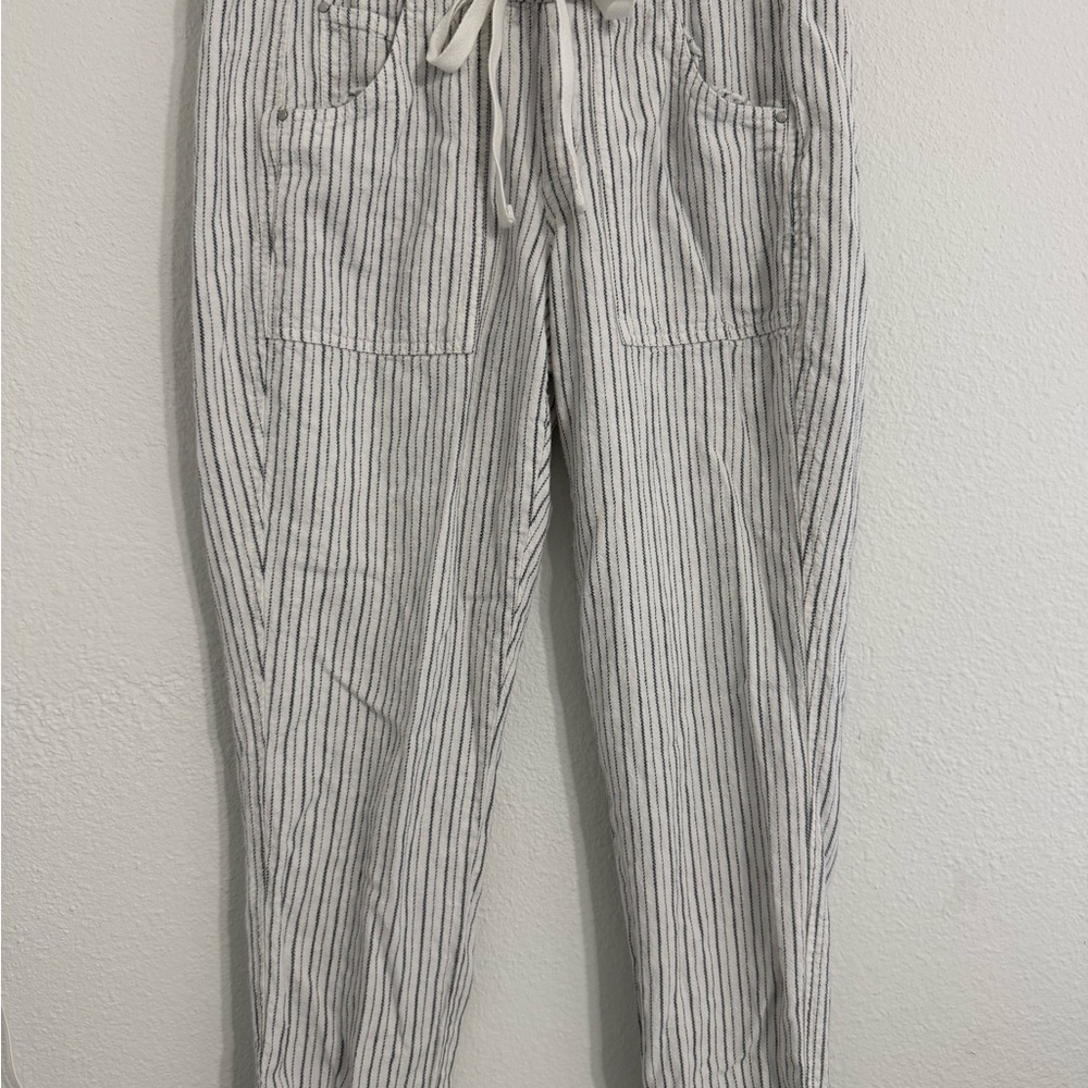 Calvin Klein White and Black Striped Linen Blend Womens Pants size M